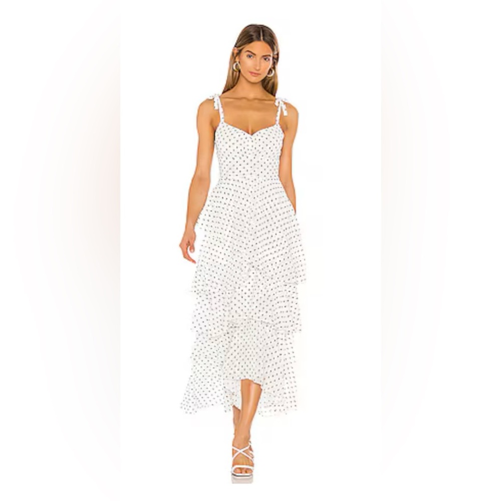 FLYNN SKYE White Polka Dot Tiered Dress